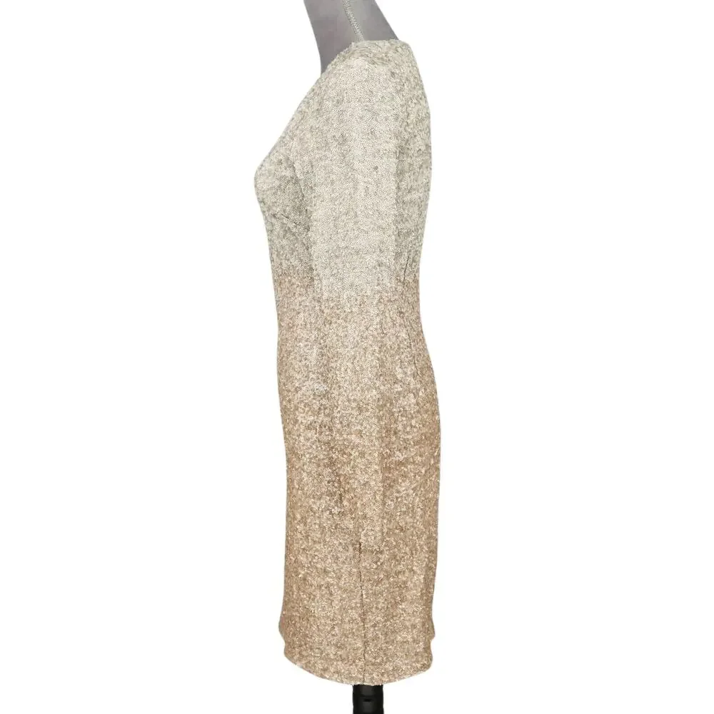 Belle Badgley Mischka Dress Womens 6 Ivory Gold Ombre Sequins Zip Lined New